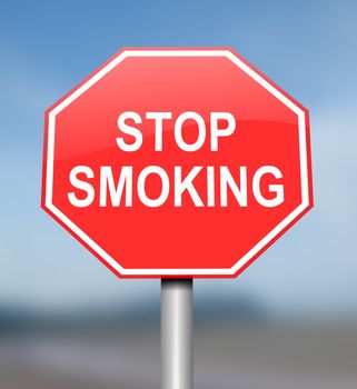 Illustration depicting red and white warning road sign with a nicotine dependancy concept. Blurred blue background.