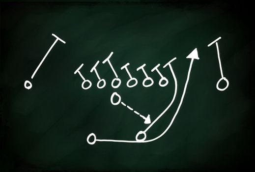 A chalk drawing of a football play. Has remnents of chalk and it is very high quality.