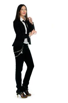 Semi-formal girl standing isolated over white 