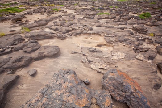 Sampanbok (3000 Hole), The Amazing of Rock in Mekong River, Ubon Ratchathani, Thailand.