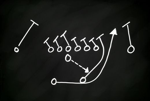 A chalk drawing of a football play. Has remnents of chalk and it is very high quality.