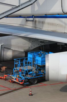 A plane gets fuel in preparation of the flight