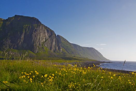 Favourite spot for tourist to watch midnight sun on Lofoten, Norway