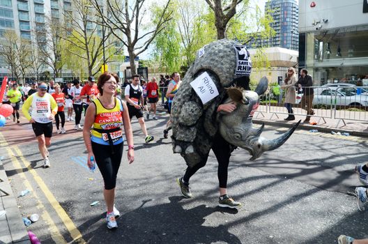 London - April 22: Fun Runners Attending The Annual London Marathon London April 22nd, 2012 in London, England.