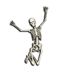 Skeleton that is jumping for joy with happiness.