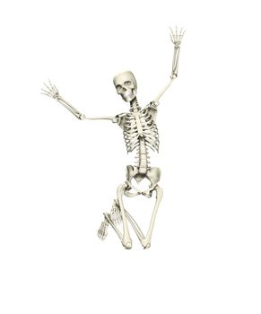 Skeleton that is jumping for joy with happiness.