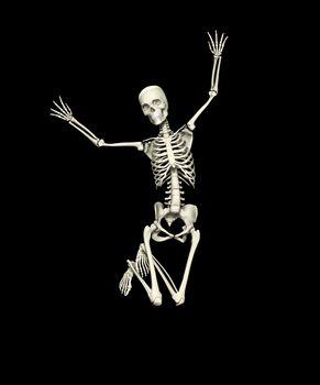 Skeleton that is jumping for joy with happiness.