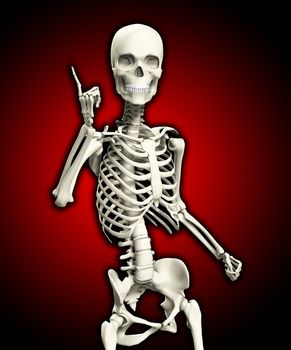 A skeleton that is posed in a very quizzical pose.