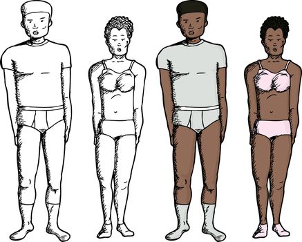 Black male and female in modern underwear clothes
