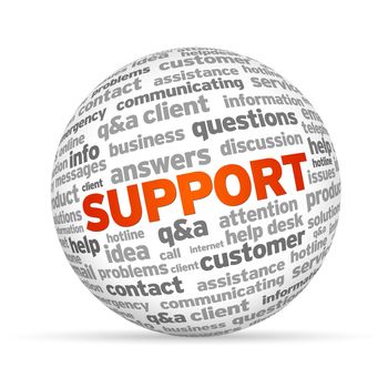 Support with words 3d Sphere on white background. 