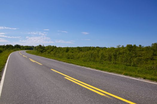 Coastal road in Norway with yellow centre lines