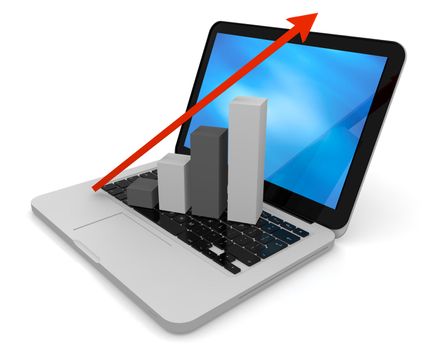3D render of growth chart on a laptop screen