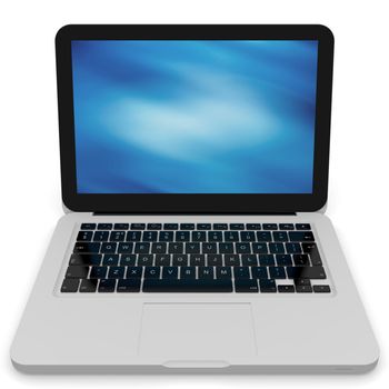 3D render of a silver unibody laptop from the front