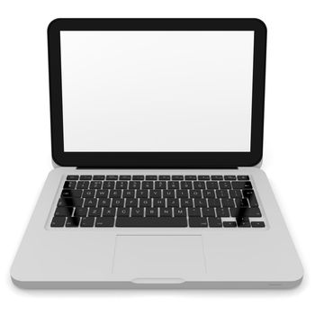 Laptop from the front with blank white screen for your text or logos