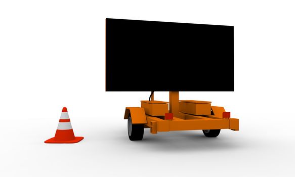 Blank black signboard on the top of a roadworks cart