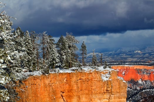 Beautiful snow covered cliffs of Bryce Canyon National Park in Utah.