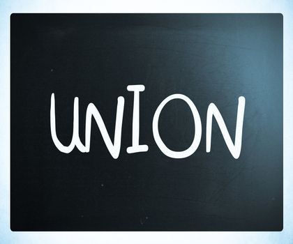 The word "Union" handwritten with white chalk on a blackboard