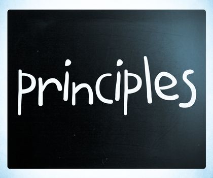 "Principles" handwritten with white chalk on a blackboard