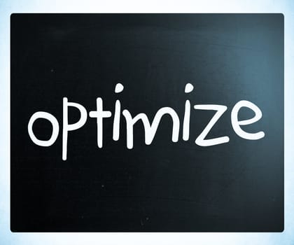 "Optimize" handwritten with white chalk on a blackboard