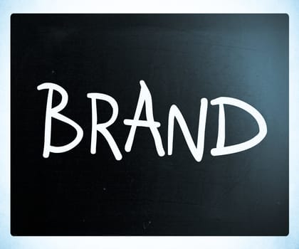 "BRAND" handwritten with white chalk on a blackboard