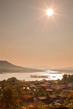 Scenic view on town and Mekong river in Thailand