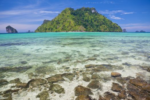 Beautiful tropical beach with stones south of Thailand