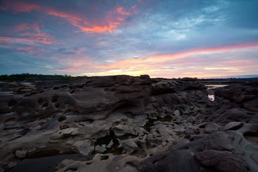 Sampanbok (3000 Hole), The Amazing of Rock in Mekong River, Ubon Ratchathani, Thailand.