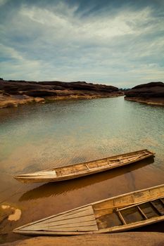 Scenic view boats in Mekong river of Thailand