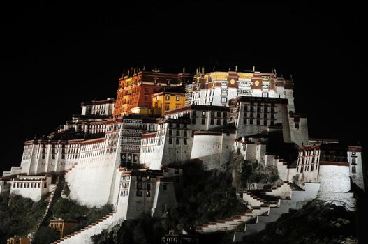 Night scenes of the famous historic Potala Palace in Lhasa Tibet