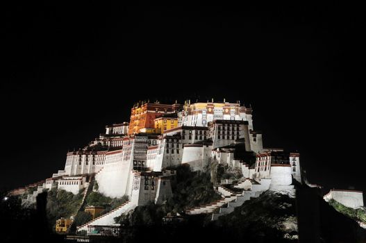 Night scenes of the famous historic Potala Palace in Lhasa Tibet