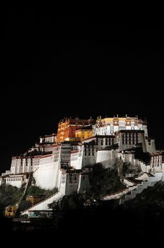 Night scenes of the famous historic Potala Palace in Lhasa Tibet