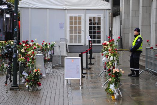 Security measures outside Oslo Courthouse during the trial against terrorist Anders Behring Breivik.