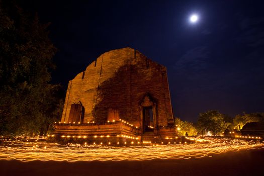 Makabucha day in wat Mahaeyong Ayutthaya, Thailand