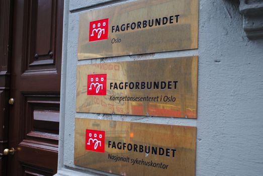 Office door of Fagforbundet, the Norwegian Union of Municipal and General Employees.