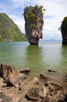 Beautiful tropical beach with big stones