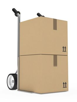 hand truck with package on withe background