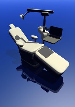 One modern dental chair in blue background