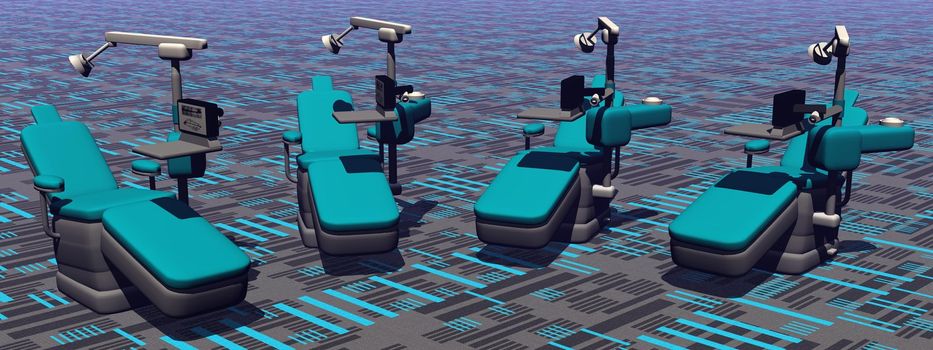 Modern dental chairs in colorful background