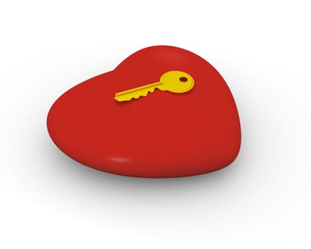 Golden key on the top of big red heart