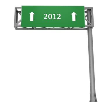 Highway sign pointing to 2012 straight ahead