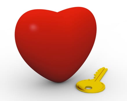 Golden key next to big red heart