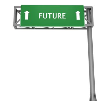 Highway signboard pointing forward displaying FUTURE