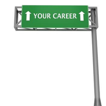 Highway signboard pointing forward displaying YOUR CAREER
