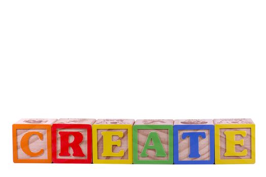 Create is spelled in letter blocks isolated with copy space