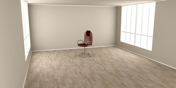 3D rendered Illustration. Office chair in a empty room.