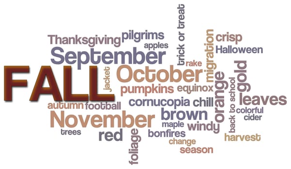 A word cloud with a seasonal fall theme