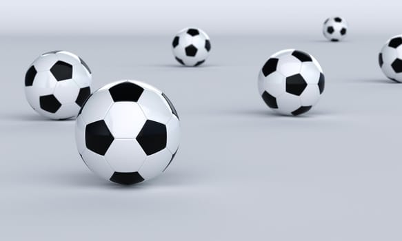 Footballs on a bright background, shallow depth of field