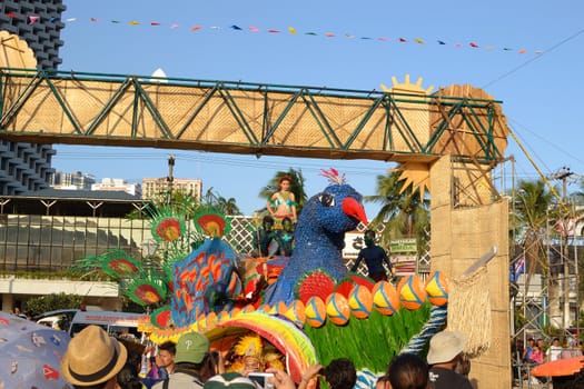 MANILA, PHILIPPINES - APR. 14: parade contestant in her cultural dress on bird float during Aliwan Fiesta, which is the biggest national festival competition on April 14, 2012 in Manila Philippines.