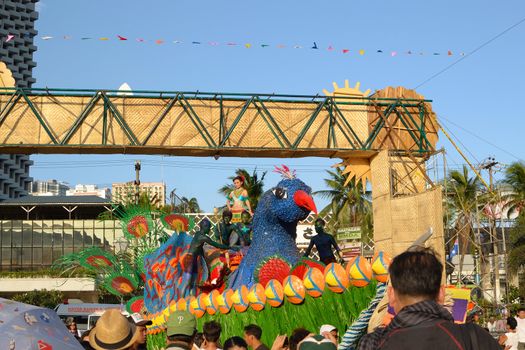 MANILA, PHILIPPINES - APR. 14: parade contestant in her cultural dress on bird float during Aliwan Fiesta, which is the biggest national festival competition on April 14, 2012 in Manila Philippines.
