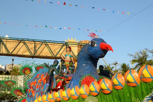 MANILA, PHILIPPINES - APR. 14: parade contestant in her cultural dress on bird float during Aliwan Fiesta, which is the biggest national festival competition on April 14, 2012 in Manila Philippines.